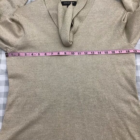 JONES NewY collection Petite top bow tie detailed knit sweater beige gold large - Picture 5 of 11